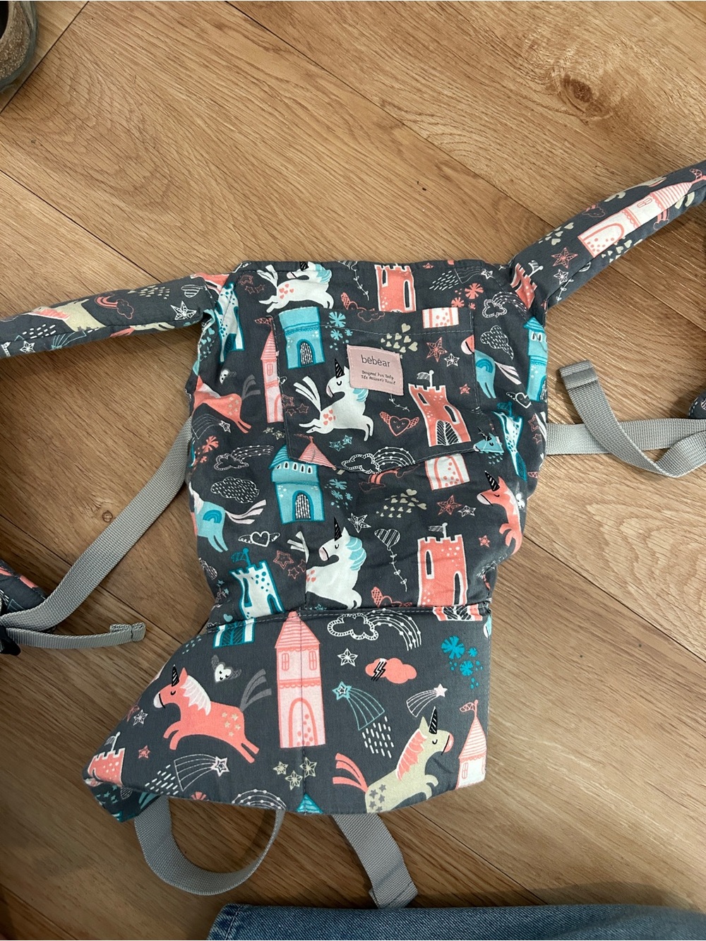 doll Carrier - Gray with Coral & Teal Unicorn Print